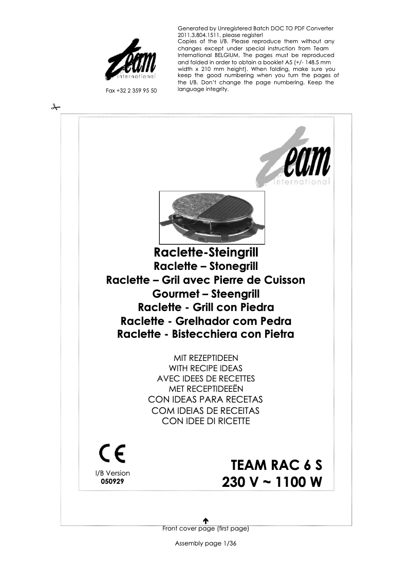 Page 1 de la notice Manuel utilisateur Team RAC 6