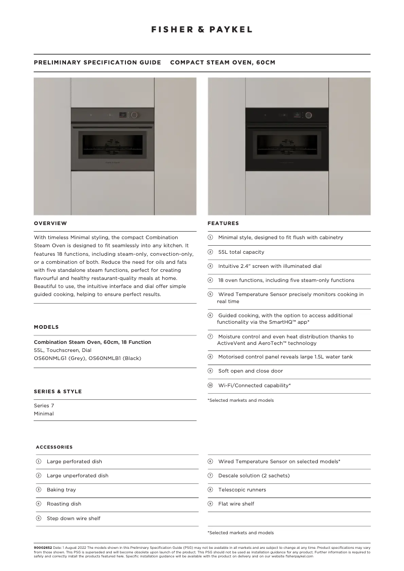 Page 1 de la notice Fiche technique Fisher & Paykel OS60NMLB1
