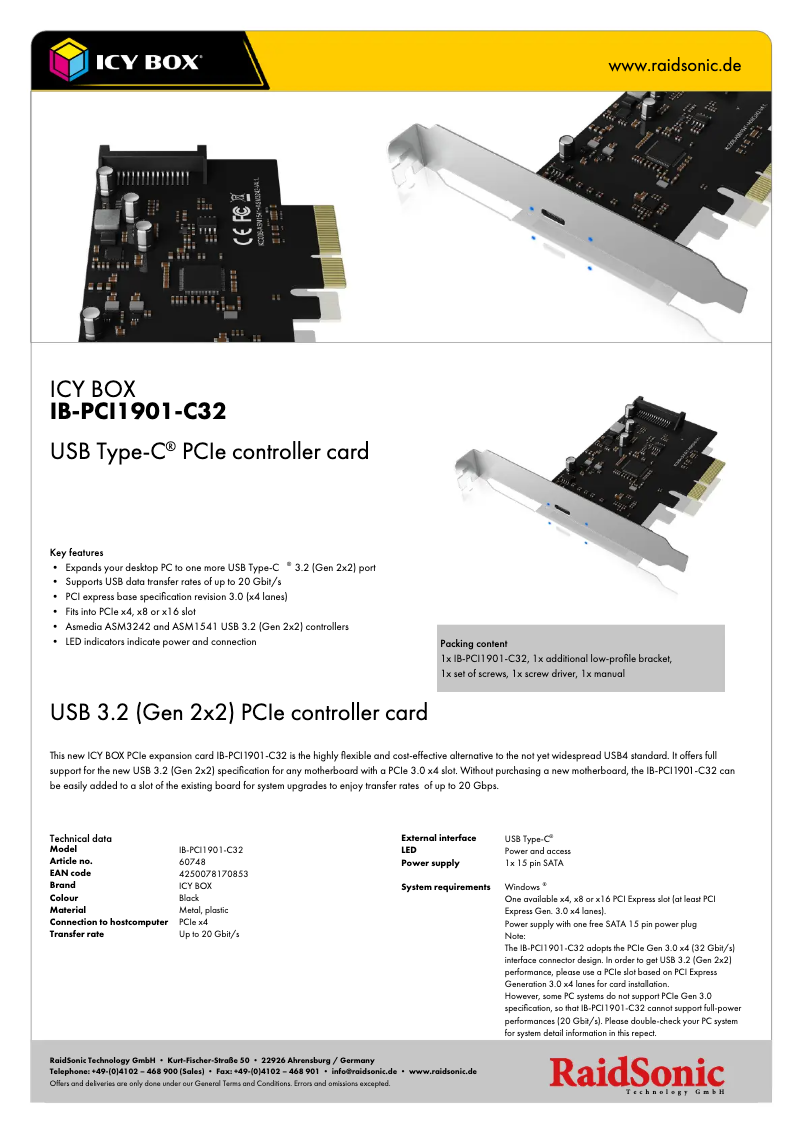 Page n°1 - Fiche technique Icy Box IB-PCI1901-C32
