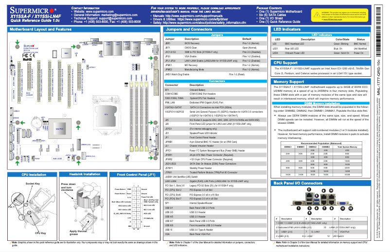 Page 1 de la notice Guide de démarrage rapide Supermicro X11SSA-F
