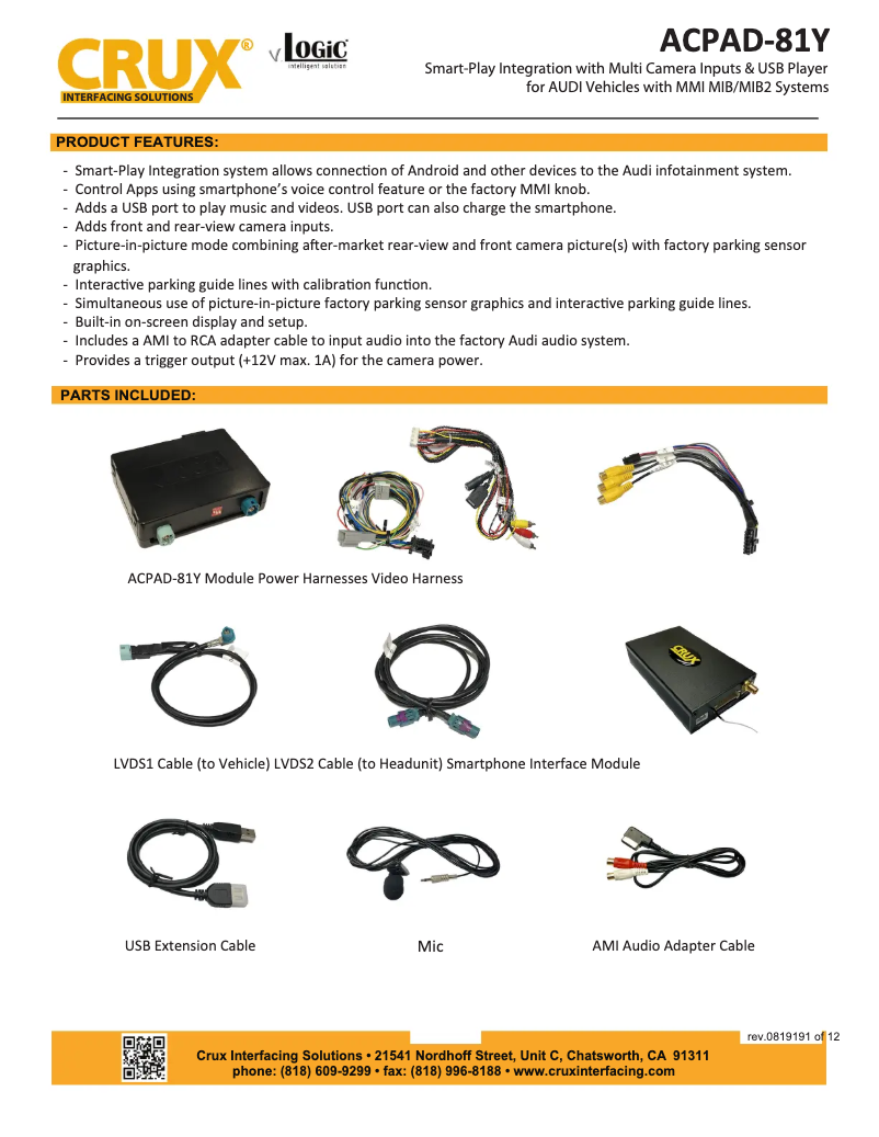 Page 1 de la notice Manuel utilisateur CRUX ACPAD-81Y