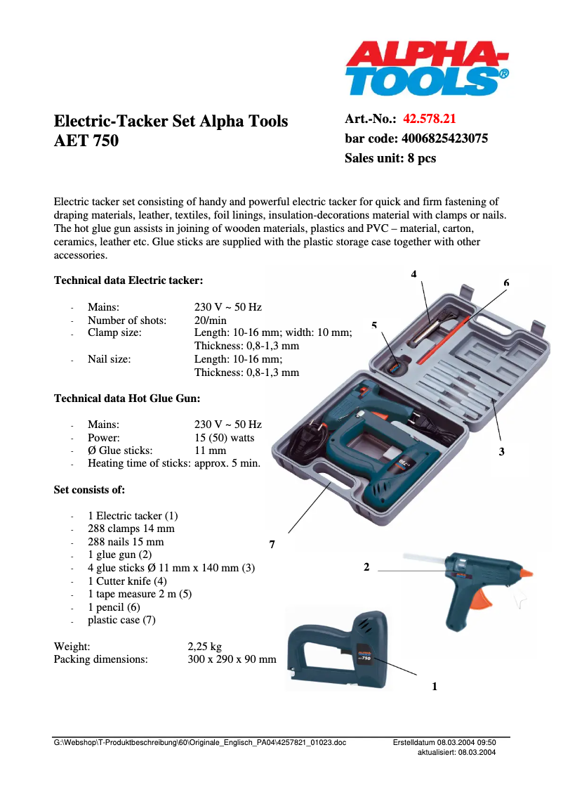 Image de la première page du manuel de l'appareil ET 750