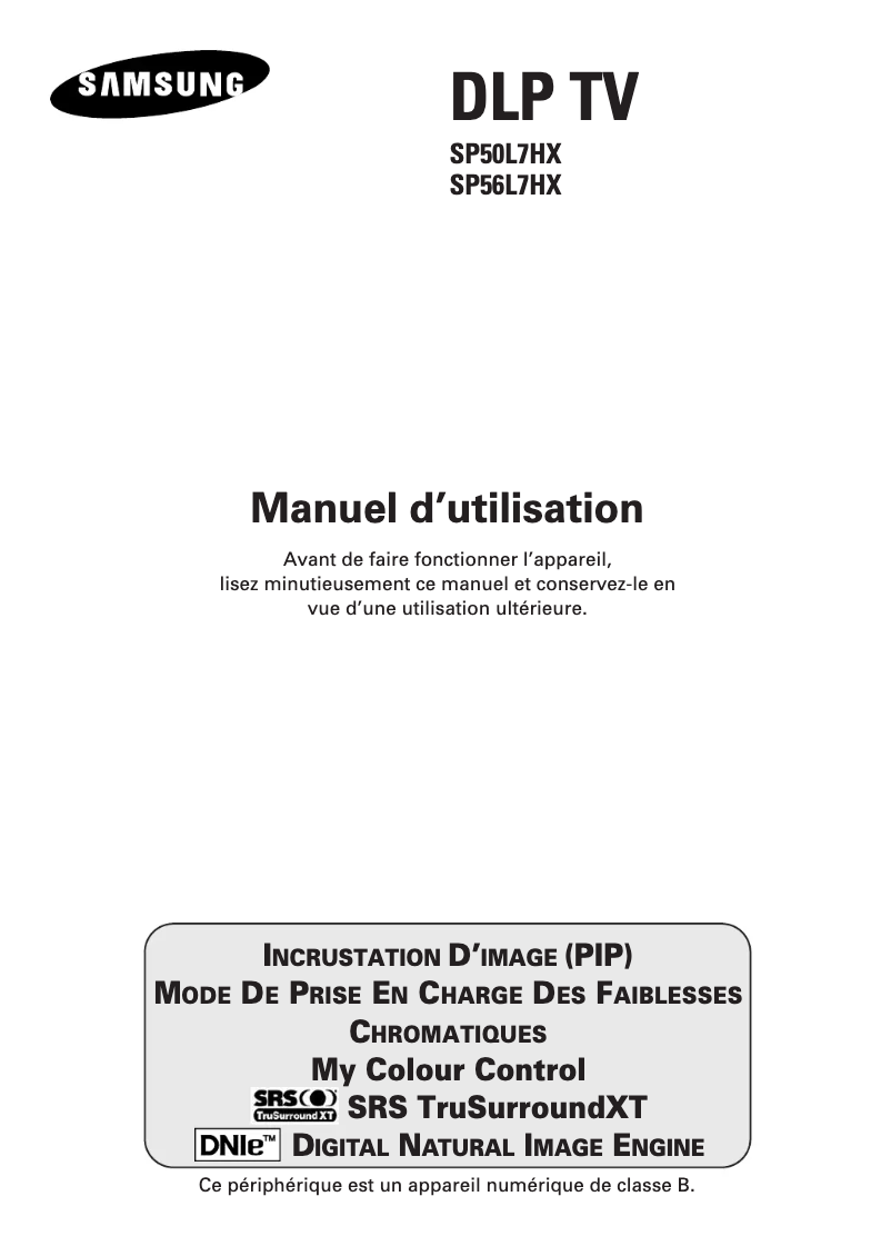 Page 1 de la notice Manuel utilisateur Samsung SP50L7HX