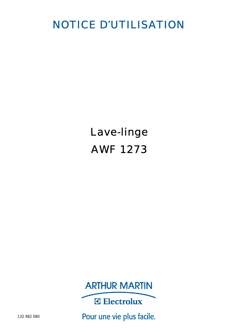 Page 1 de la notice Manuel utilisateur Arthur Martin-Electrolux AWF 1273