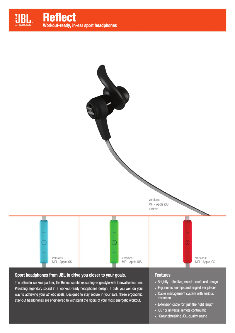 Page 1 de la notice Fiche technique JBL Reflect