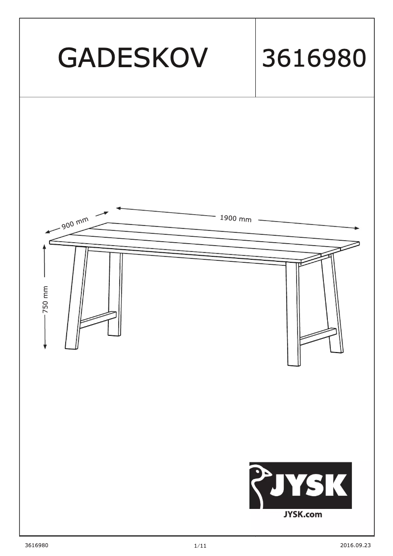 Page n°1 - Manuel utilisateur JYSK Gadeskov (90x190x75)