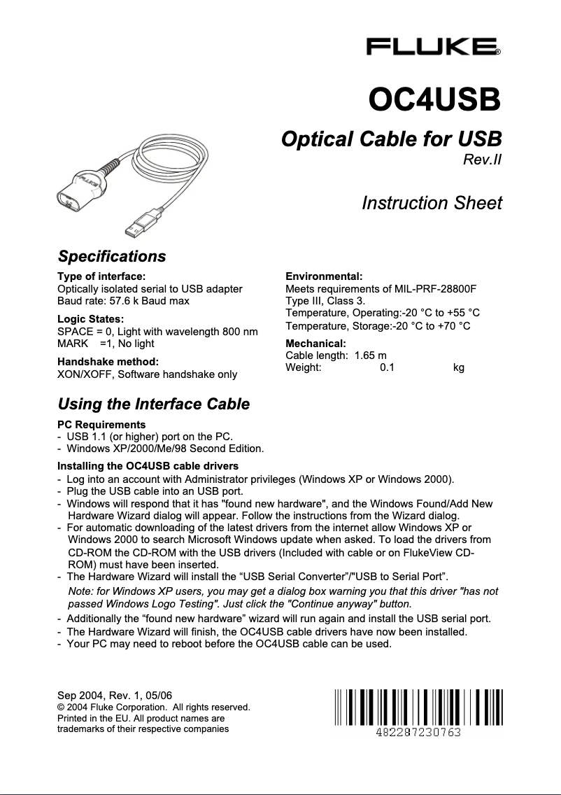 Image de la première page du manuel de l'appareil OC4USB US