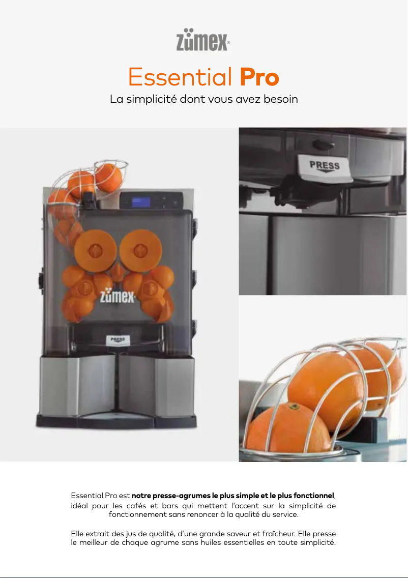 Page 1 de la notice Fiche technique Zumex Essential Pro