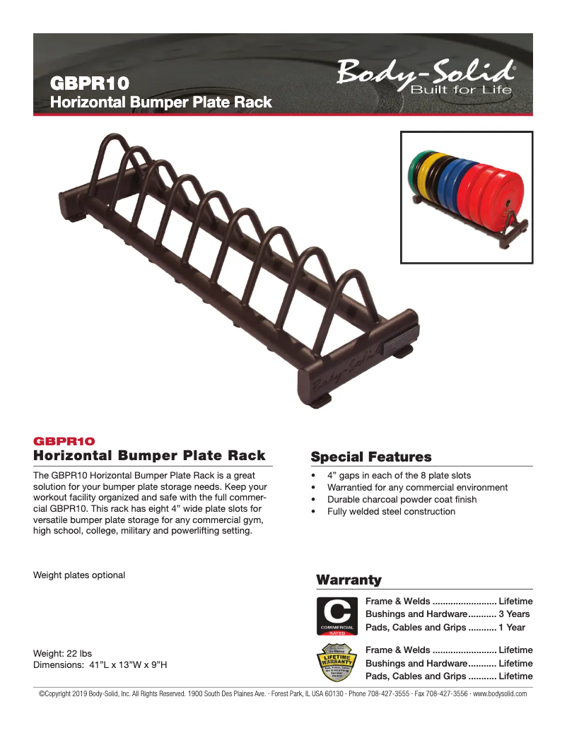 Page 1 de la notice Fiche technique Body-Solid GBPR10