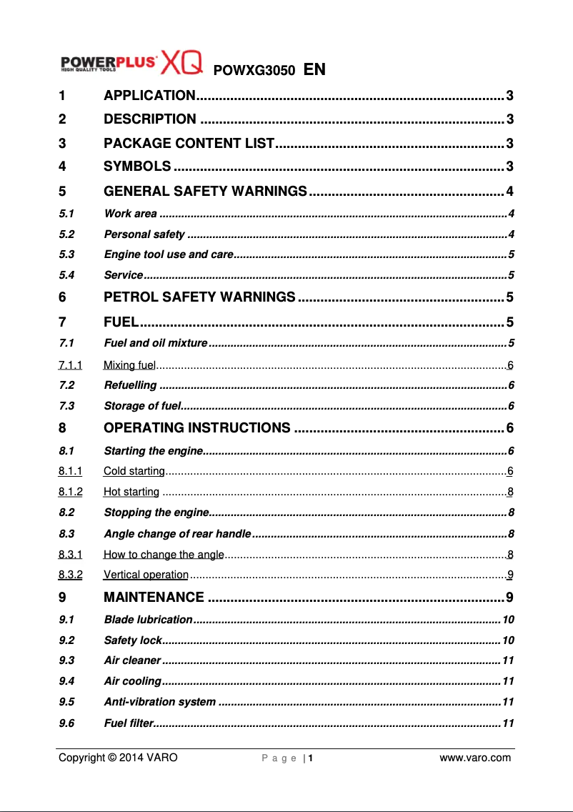 Page n°1 - Manuel utilisateur PowerPlus POWXQG3050