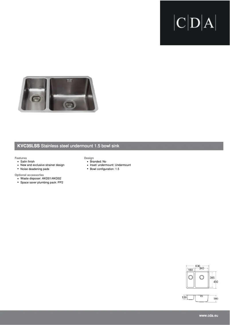 Page 1 de la notice Fiche technique CDA KVC35LSS