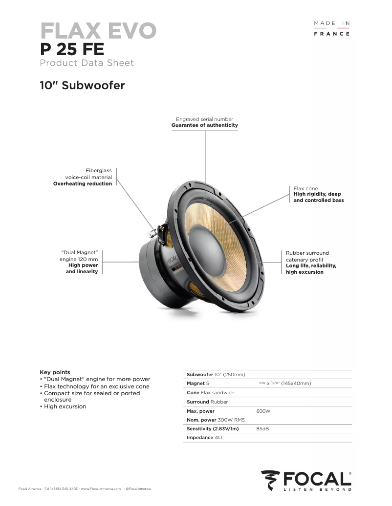 Página 1 del manual Ficha técnica Focal Flax Evo P 25 FE