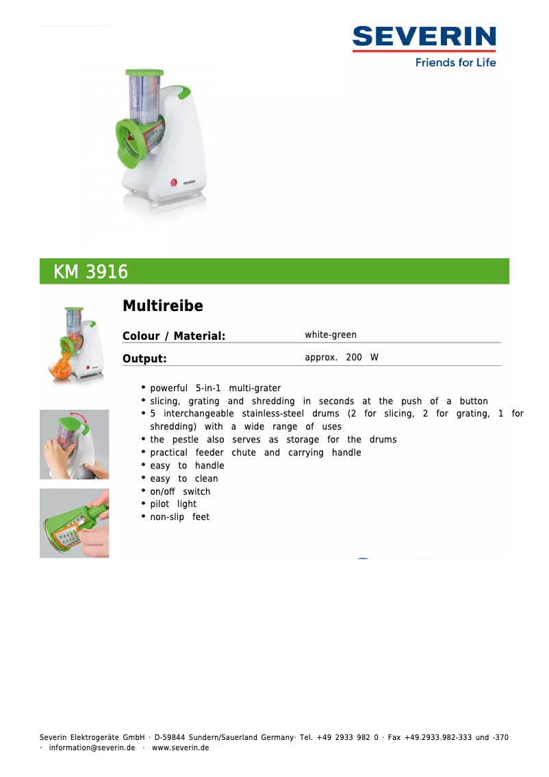 Page n°1 - Fiche technique Severin KM 3916