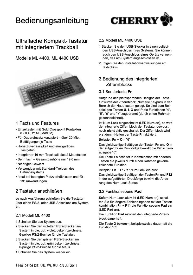 Image de la première page du manuel de l'appareil ML 4400