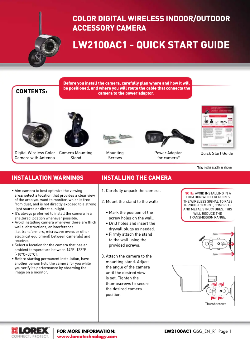 Page n°1 - Manuel utilisateur Lorex LW2100AC1