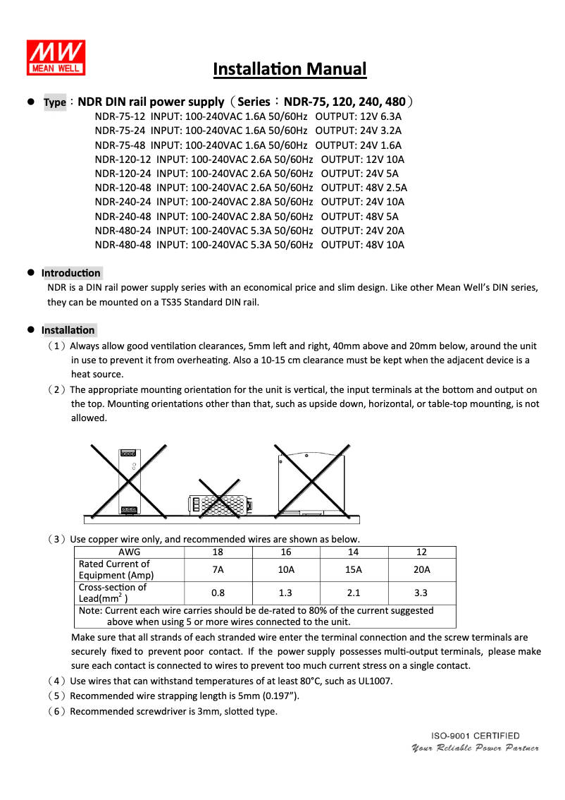 Page n°1 - Mode d'emploi Mean Well NDR-75-24