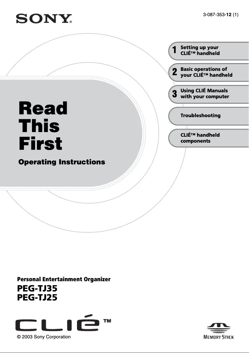 Page 1 de la notice Guide d'installation Sony PEG-TJ25