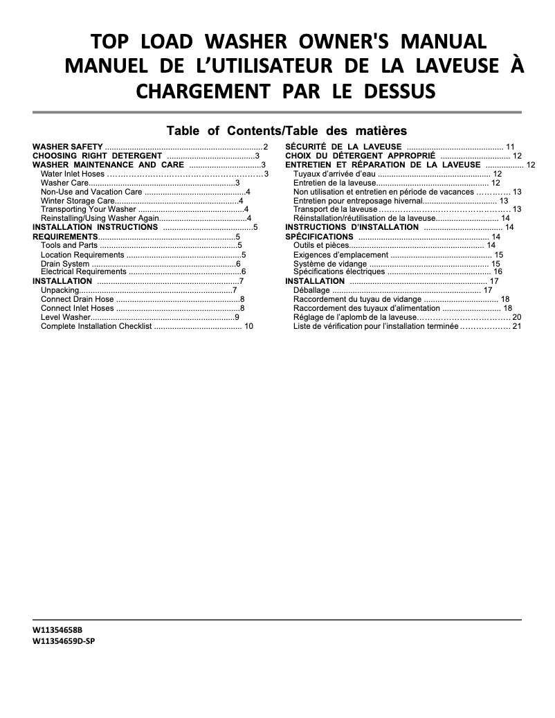 Page 1 de la notice Manuel utilisateur Whirlpool WTW5015LW