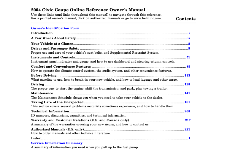 Page 1 de la notice Manuel utilisateur Honda Civic GX (2004)