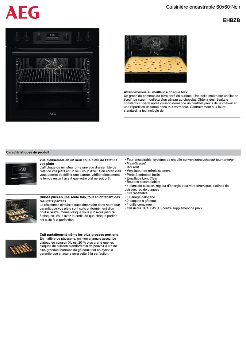 Page 1 de la notice Fiche technique AEG EHBZB