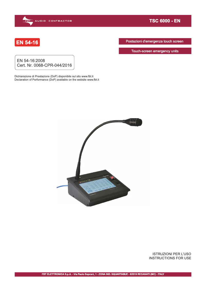 Page n°1 - Manuel utilisateur FBT TSC 6000