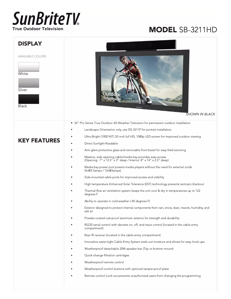 Page 1 de la notice Fiche technique SunBriteTV SB-3211HD-SL