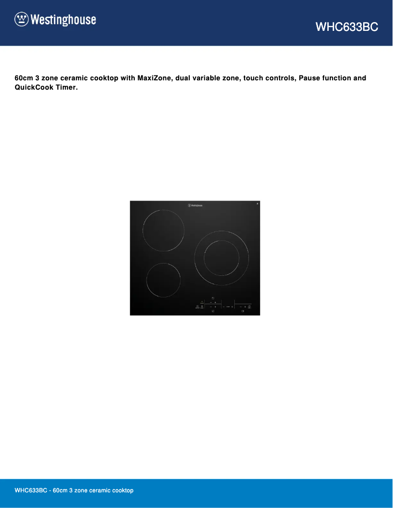 Page n°1 - Fiche technique Westinghouse WHC633BC