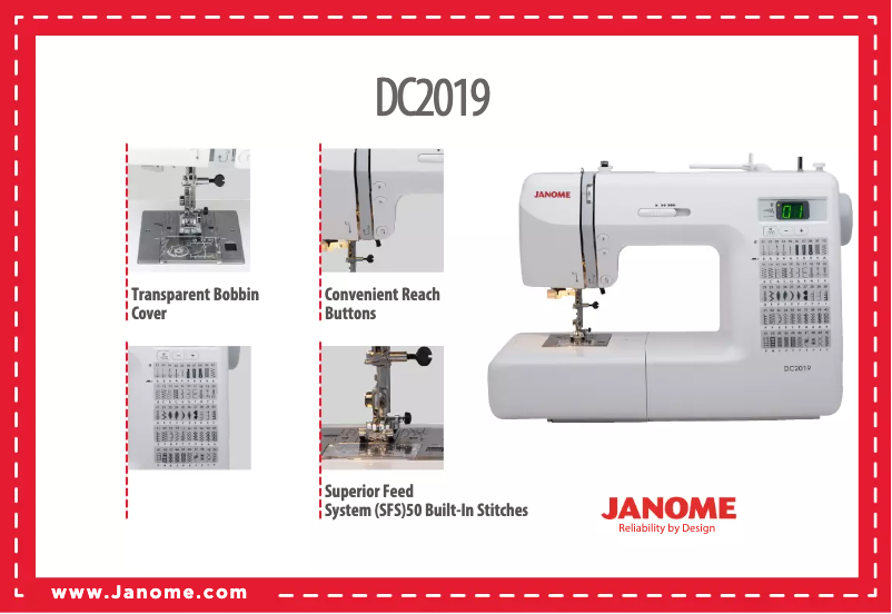 Page 1 de la notice Fiche technique Janome DC2019