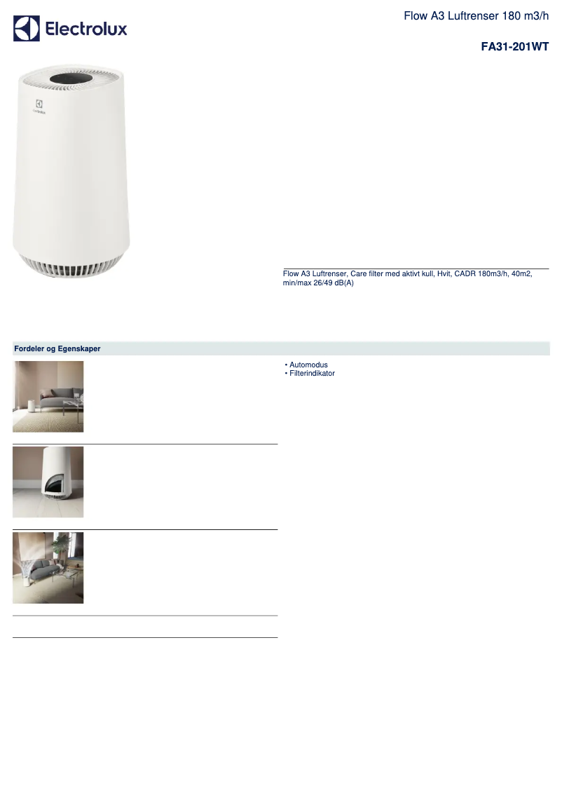 Page n°1 - Manuel utilisateur Electrolux Flow A3 FA31-201WT