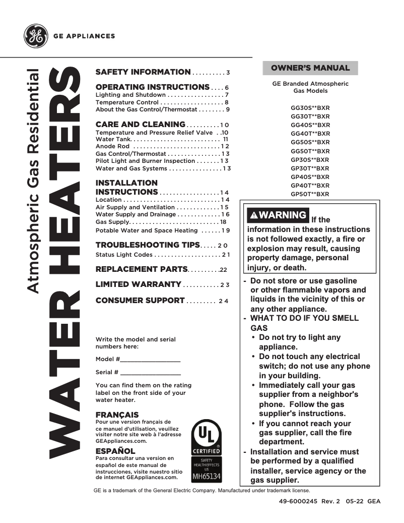 Page 1 of the manual Use and Maintenance Manual GE GG40S10BXR
