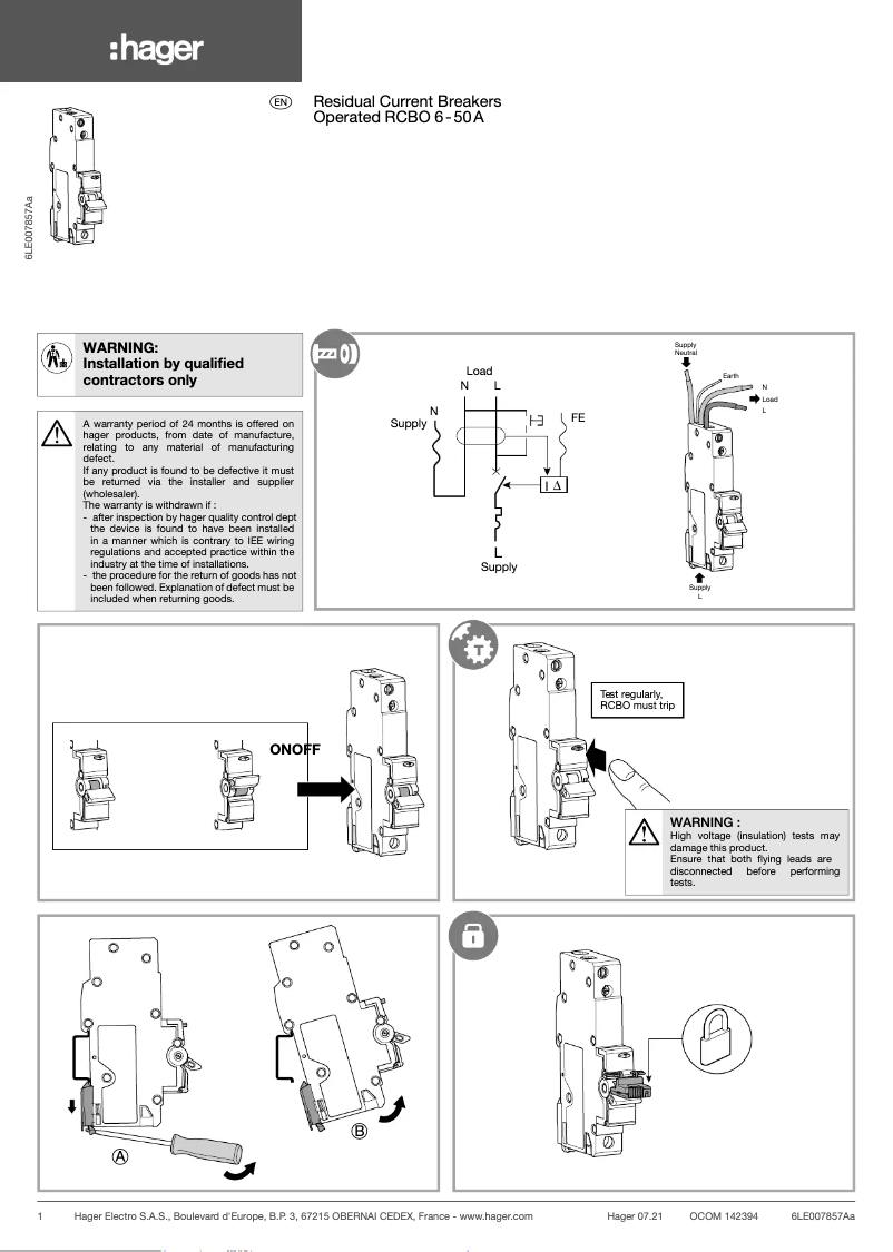 Image de la première page du manuel de l'appareil AEC241Y