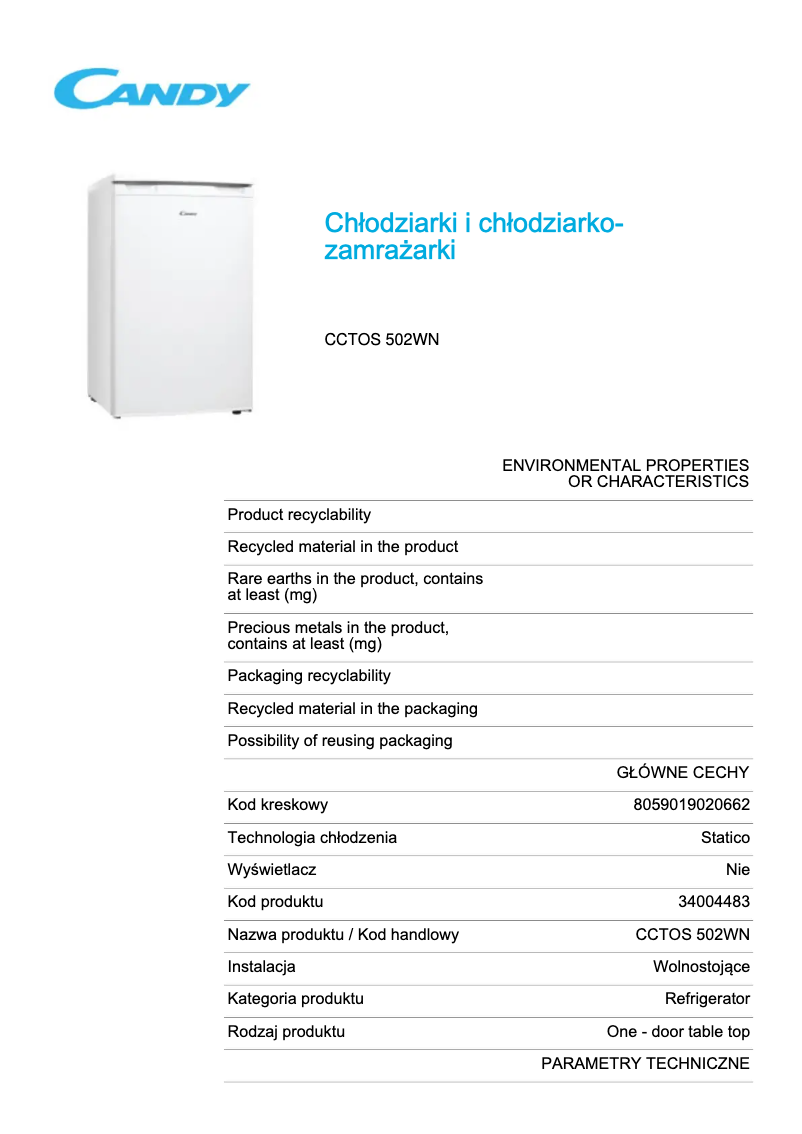 Image de la première page du manuel de l'appareil CCTOS 502WN