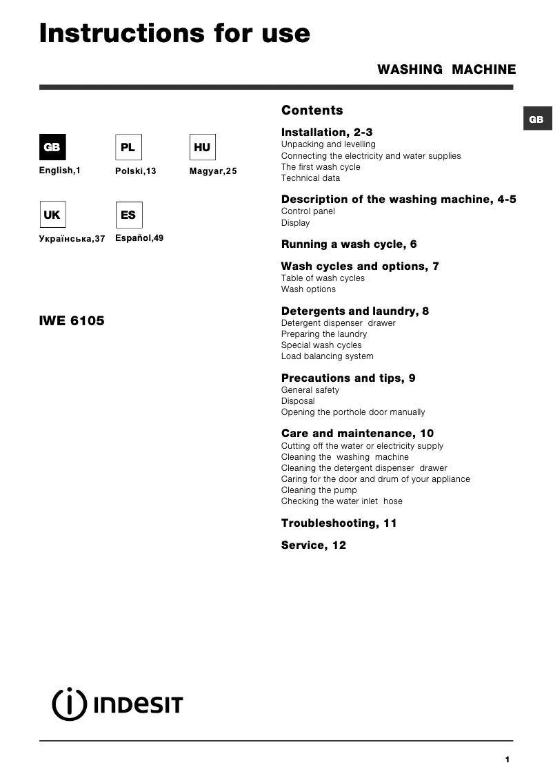 Image de la première page du manuel de l'appareil Maxi IWE 6105 (EU)
