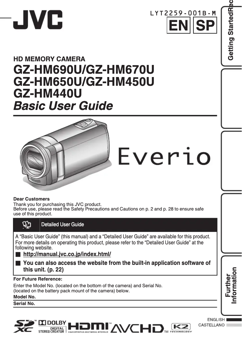 Page 1 de la notice Manuel utilisateur JVC Everio GZ-HM690BUS