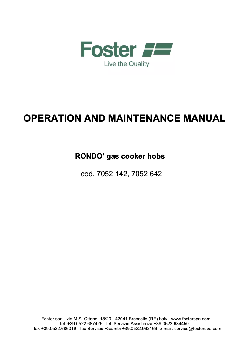 Page 1 de la notice Manuel utilisateur Foster Rondò Kristal Black.3F.STD