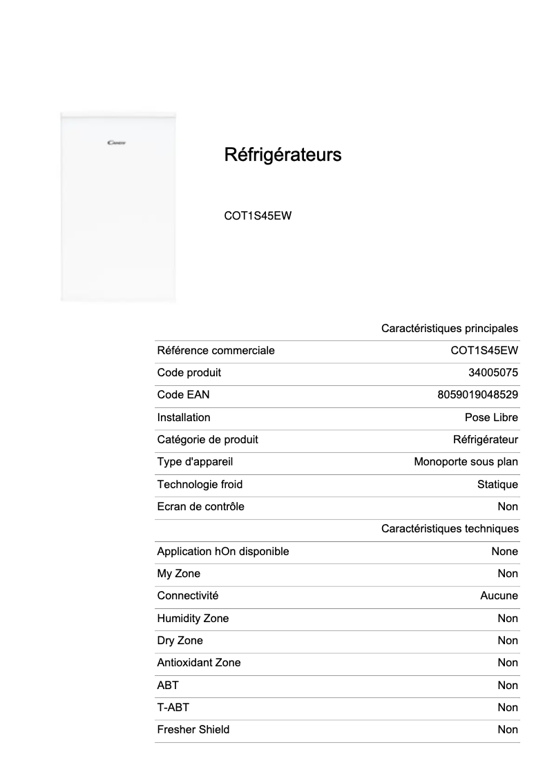 Image de la première page du manuel de l'appareil COT1S45EW