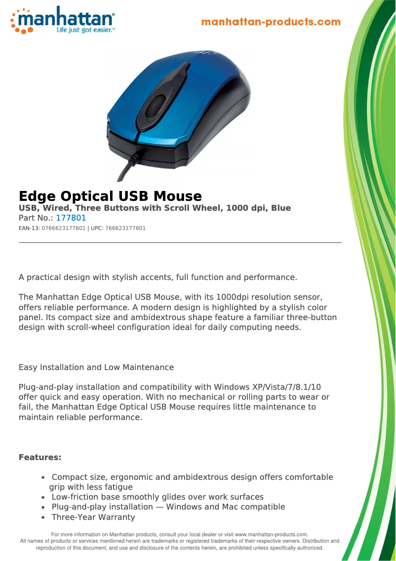 Page 1 de la notice Fiche technique Manhattan 177801