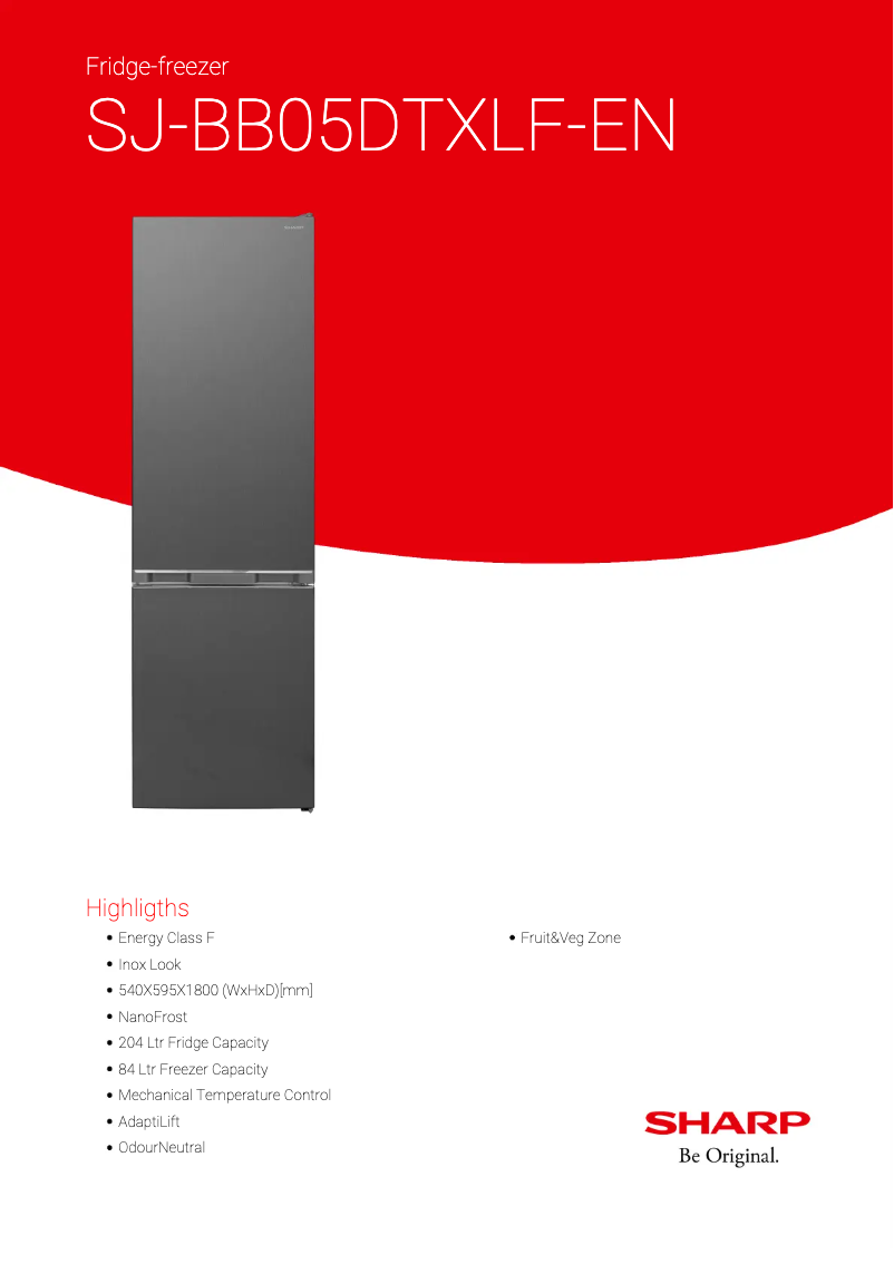 Page 1 de la notice Fiche technique Sharp SJ-BB05DTXLF-EN