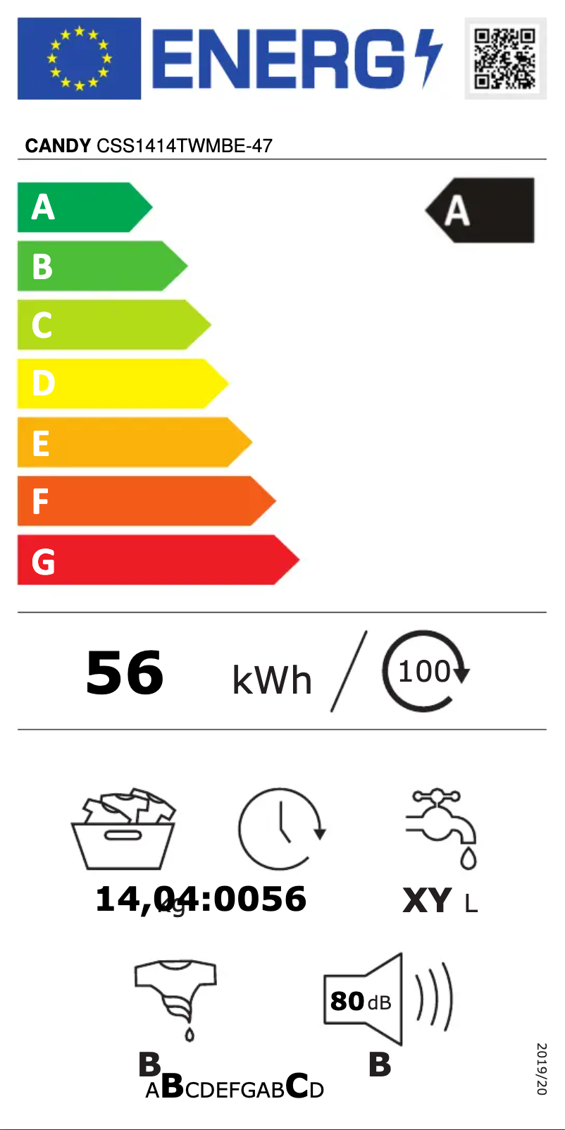 Page n°1 - Label énergétique Candy CSS1414TWMBE-47