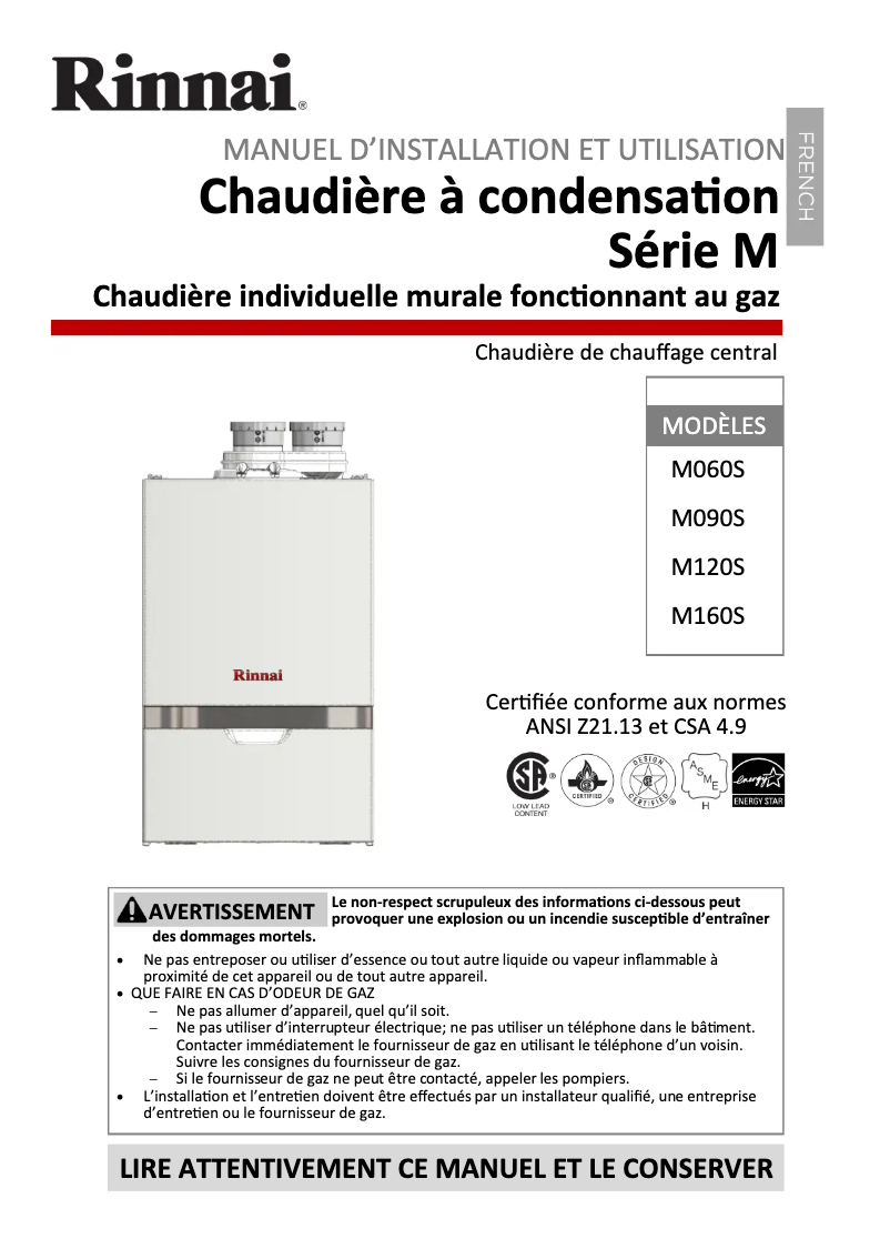 Page n°1 - Guide d'installation Rinnai M120SN