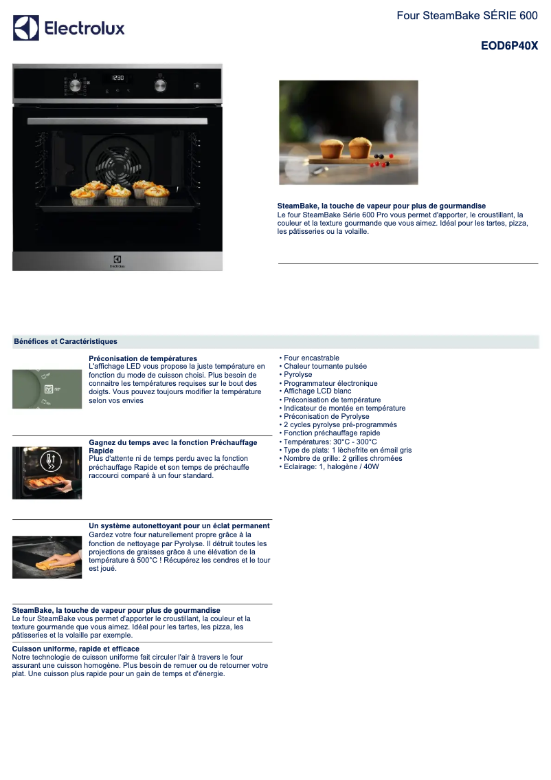 Page n°1 - Fiche technique Electrolux EOD6P40X