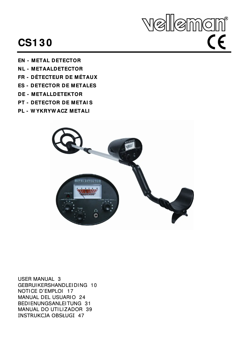 Page 1 de la notice Manuel utilisateur Velleman CS130