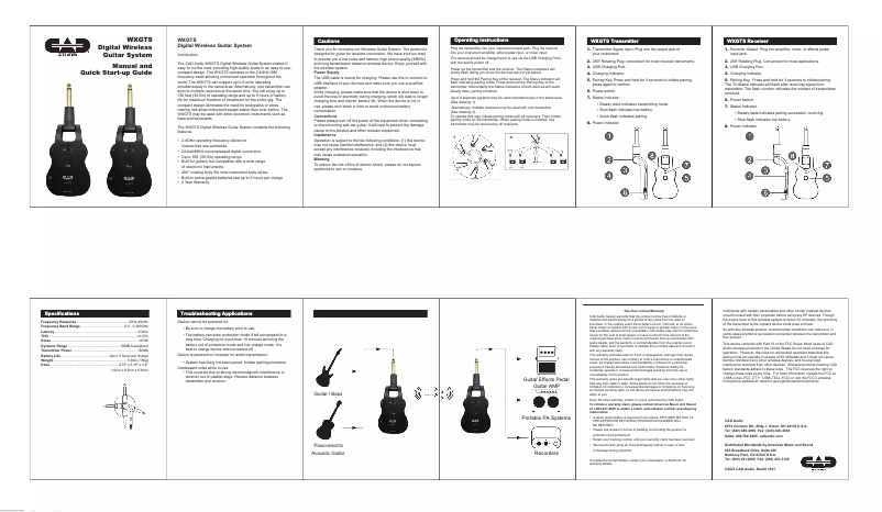 Page 1 de la notice Manuel utilisateur CAD Audio WXGTS