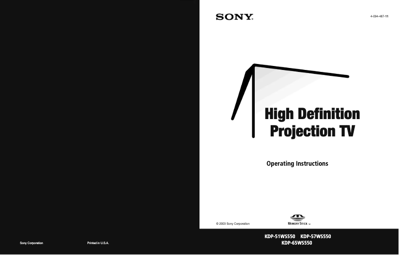 Page 1 de la notice Manuel utilisateur Sony KDP-65WS550