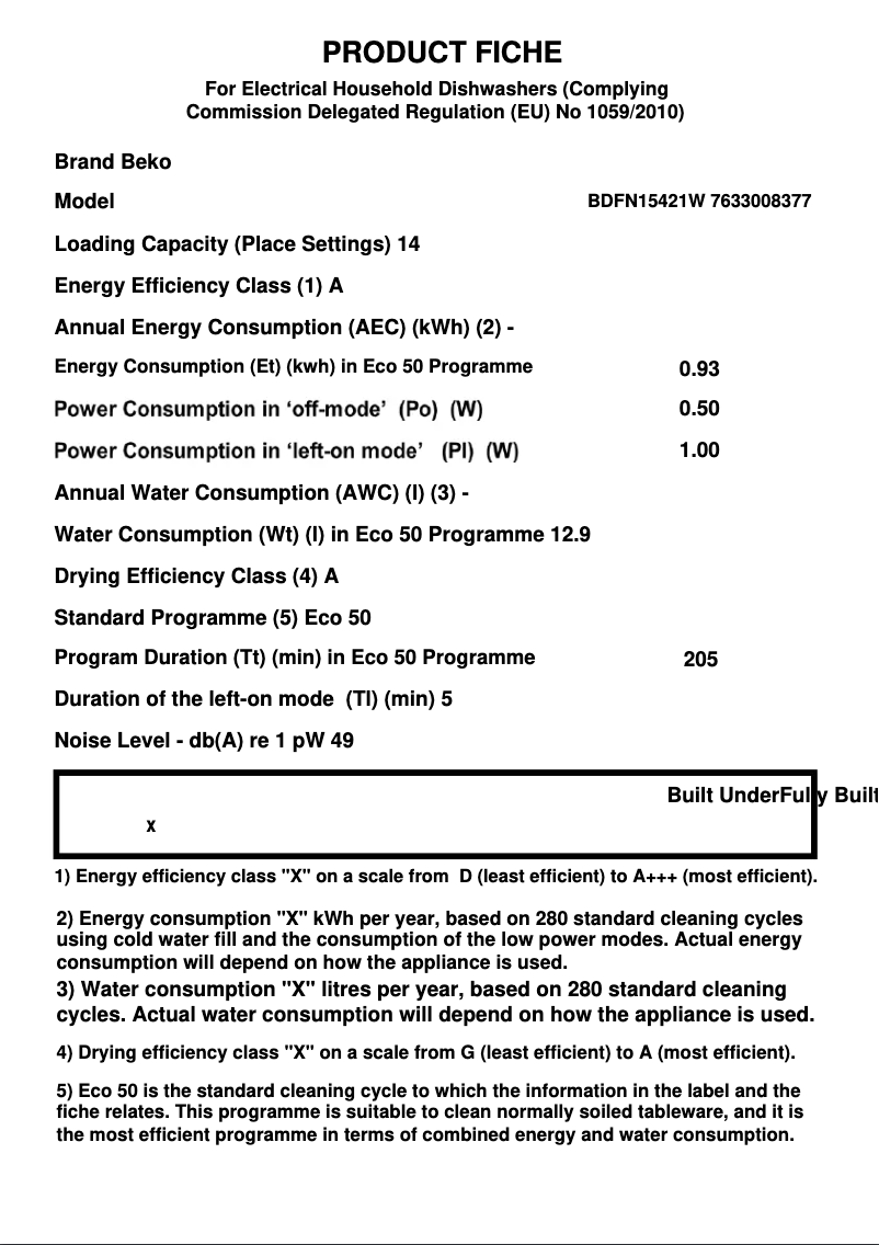 Page 1 de la notice Fiche technique Beko BDFN15421W