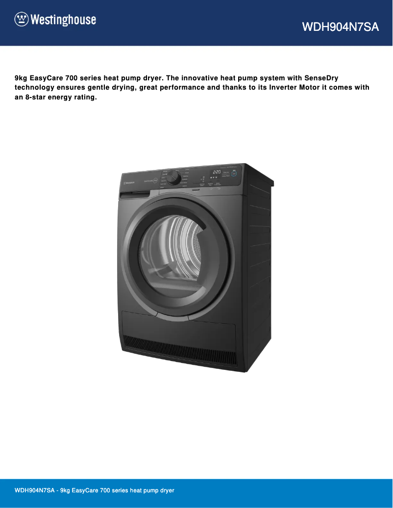 Página 1 del manual Ficha técnica Westinghouse WDH904N7SA