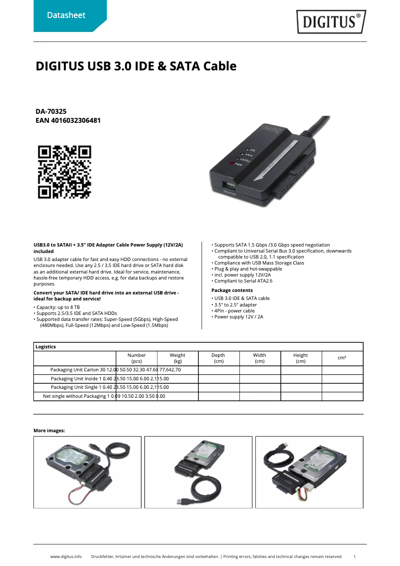 Page n°1 - Fiche technique Digitus DA-70325