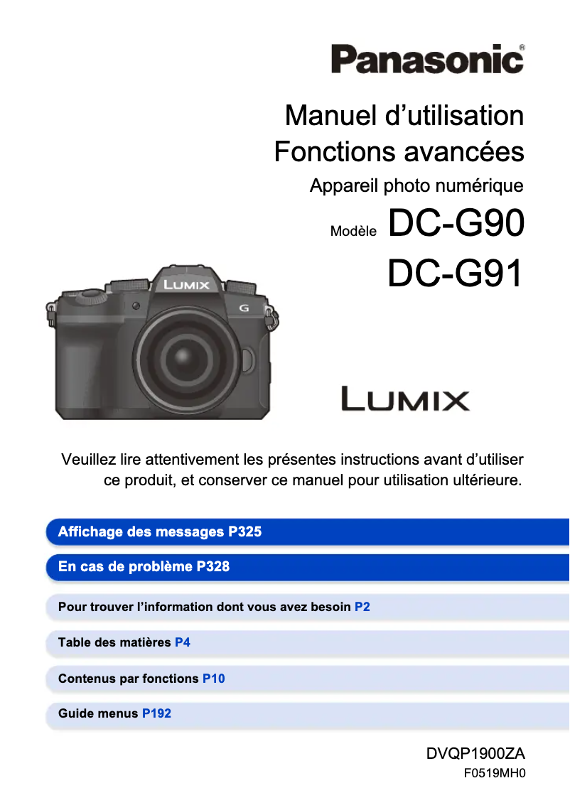 Page 1 de la notice Manuel utilisateur Panasonic Lumix DC-G91
