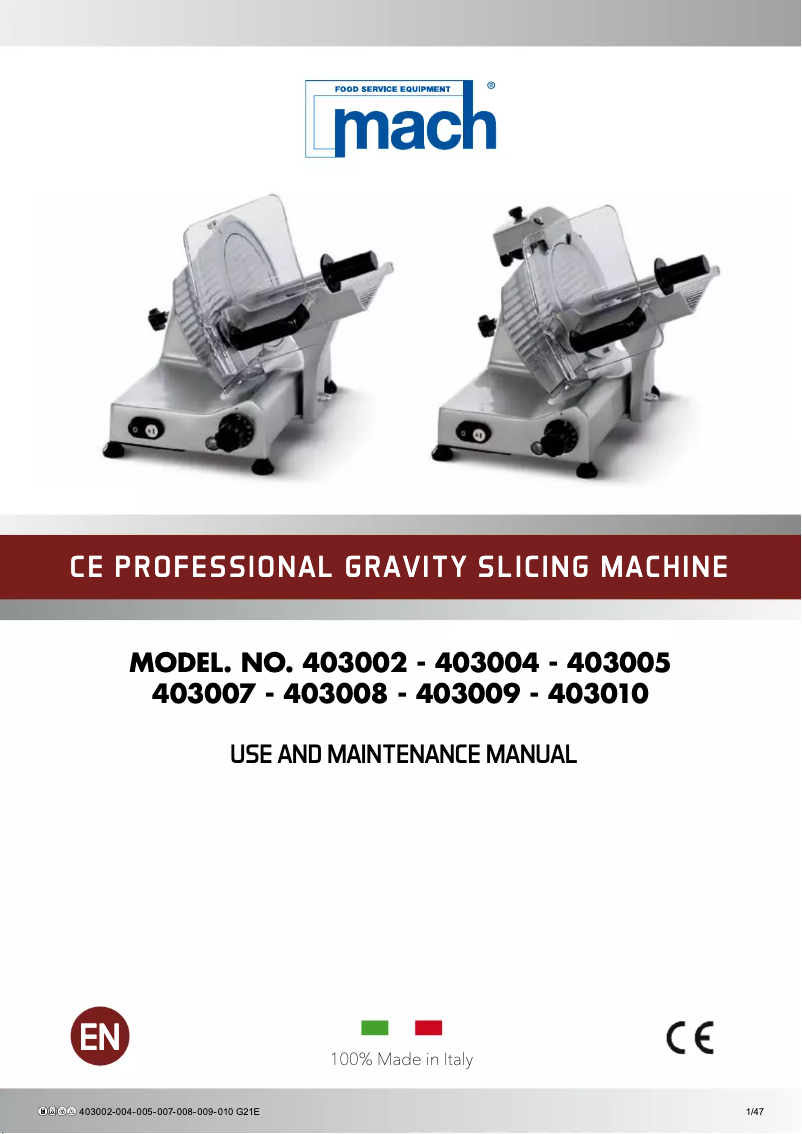 Page n°1 - Manuel utilisateur Mach 403.005