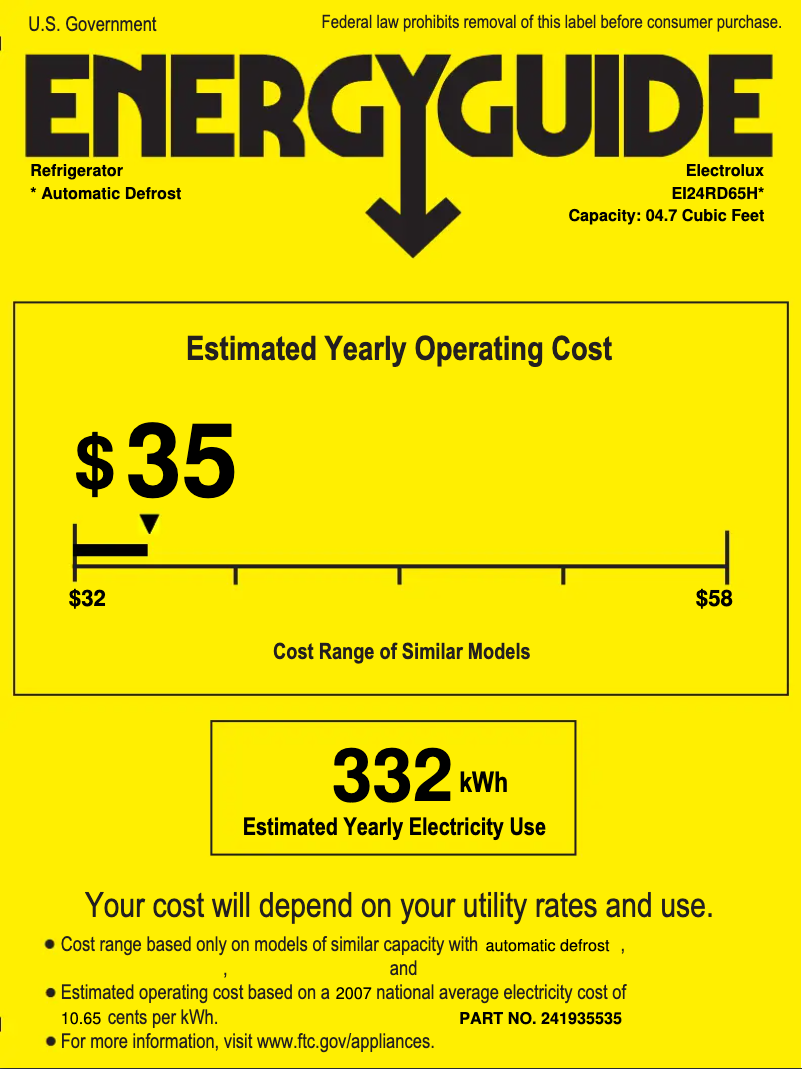 Page 1 de la notice Label énergétique Electrolux EI24RD65HS